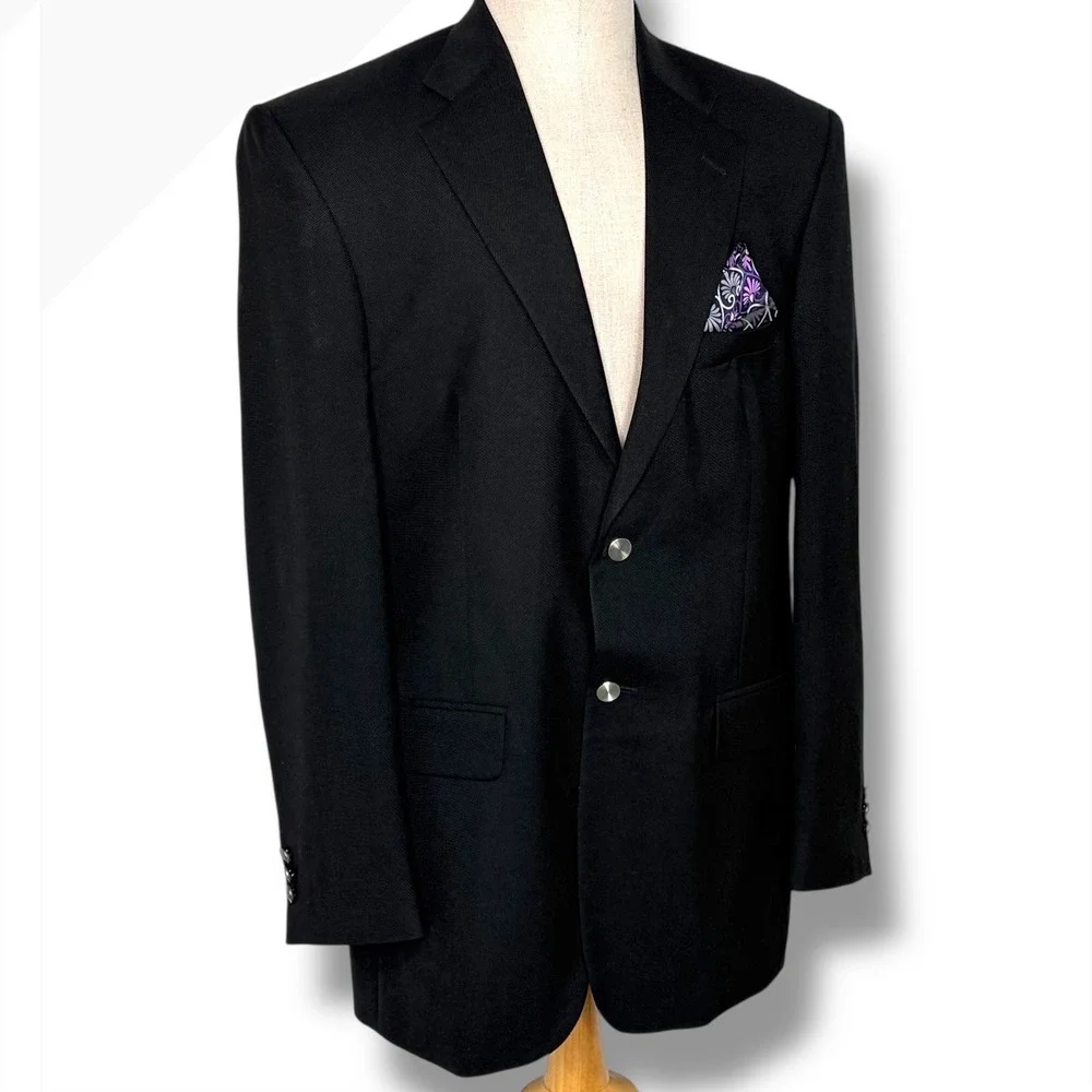 Vintage‎ Stafford Men's Black Wool Blend Two Button Blazer Sport Coat Jacket 40L